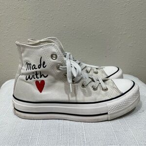 Women's High-Top Converse Sneakers Shoes Size 6.5 Made With Love Clean Platform